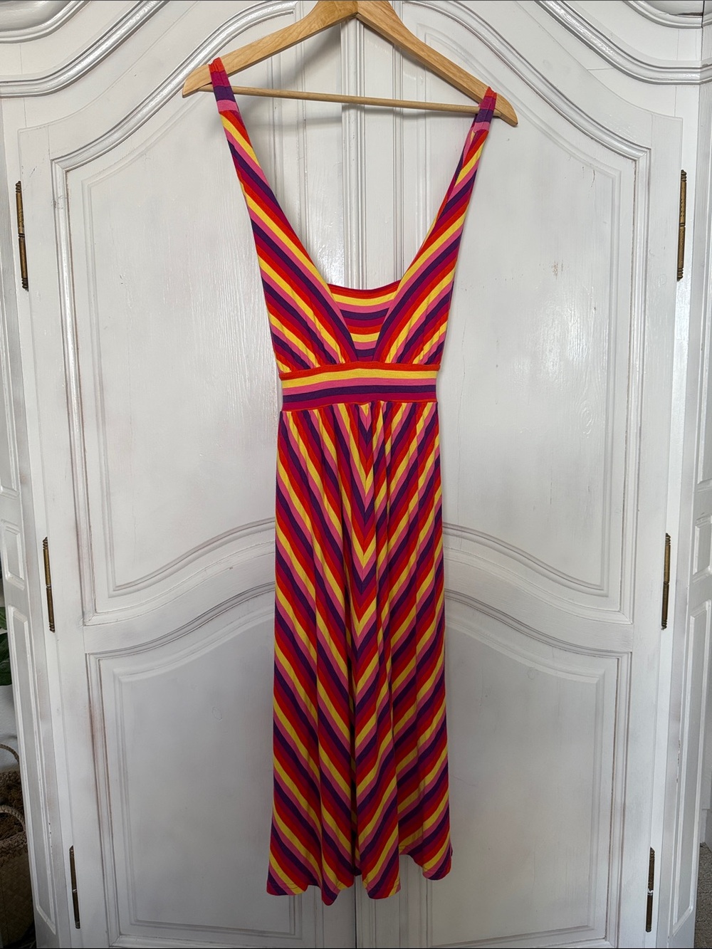 Moda International Y2K Rainbow Stripe Midi Dress | Retro 2000s | Size Small